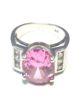 Oval Pink Gemstone Ring Sterling Silver 925 | Size 5.5 | Elegant Retro Cocktail